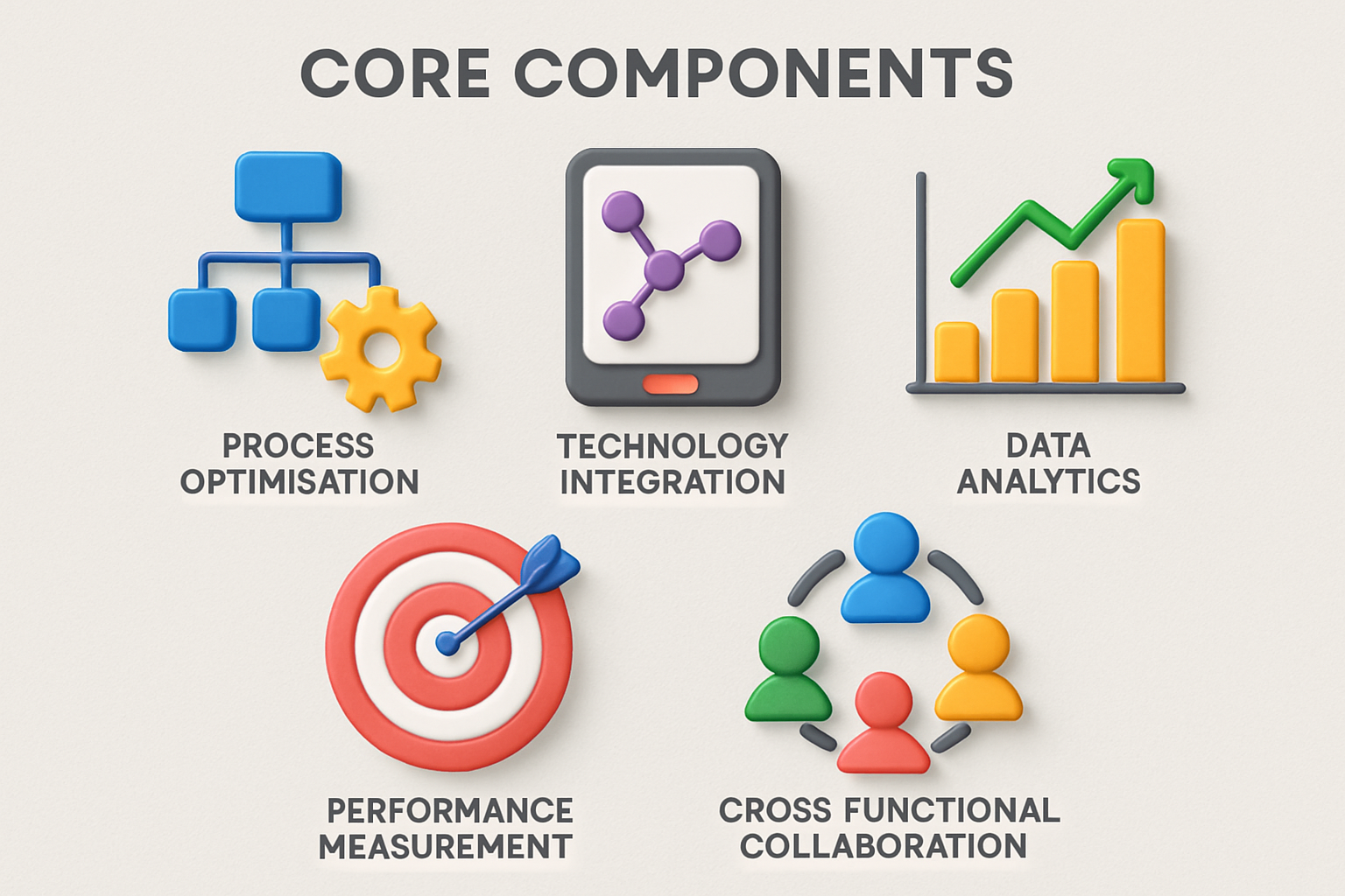 3dmodel Core Components Infographic Design a visual breakdown of the five core marketing operations components discussed in the article process optimi-1