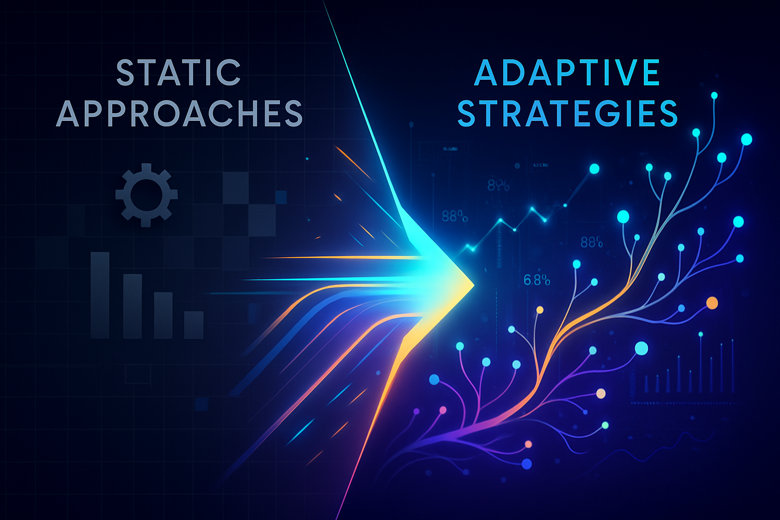 3dmodel Create a conceptual digital illustration in a modern sleek corporate style The image is split dynamically On the left a rigid monochrome pixel-1