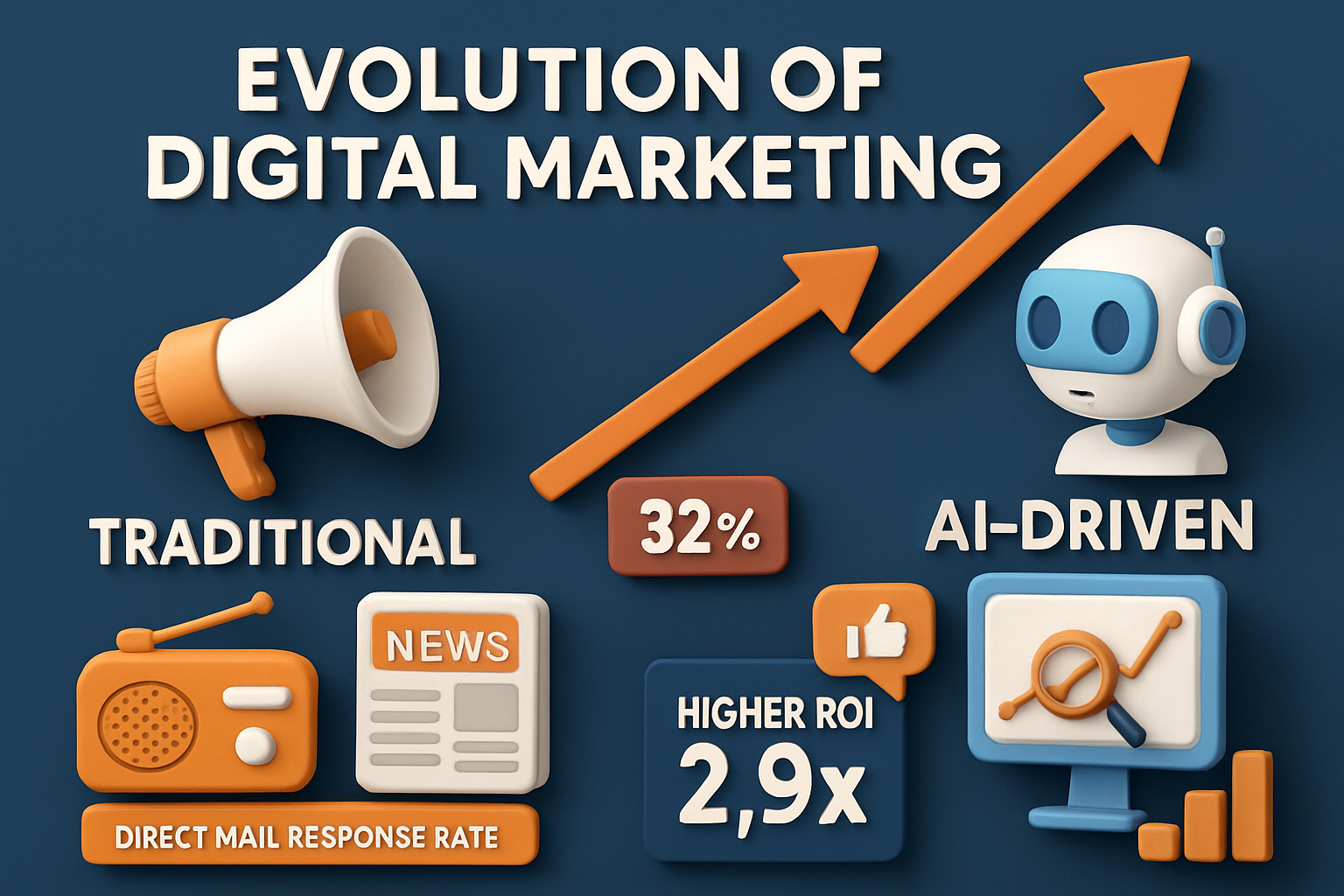 3dmodel Hero Image Create a visually striking infographic showing the evolution of digital marketing from traditional methods to AIdriven approaches w-2
