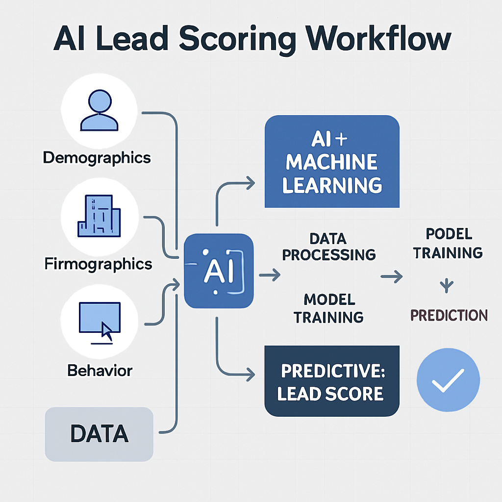 AI Lead Scoring Workflow Diagram Illustrate how AI and machine learning enhance traditional lead scoring with a visual workflow showing data inputs processing and predictive outputs-Sep-30-2025-12-39-46-2595-PM