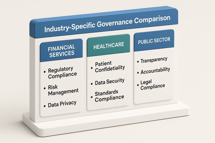 IndustrySpecific Governance Comparison Design a comparative chart showing how governance requirements differ across financial services healthcare and public sector applications-1