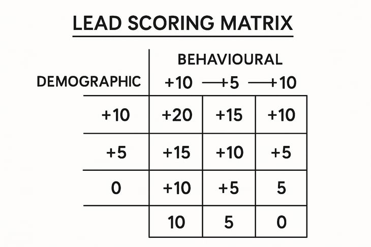 Lead Scoring Matrix Infographic Create a visual scoring matrix that shows the intersection of demographic and behavioural factors along with corresponding point values This would help readers quickly understand how to structure their own scoring syst-3