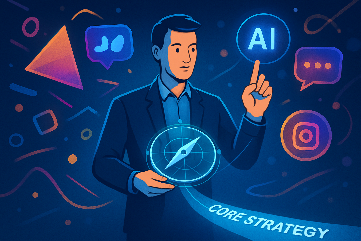 Of course Here is an image prompt crafted to visually represent the strategic measured approach to digital marketing trends described in the FAQ Image-2