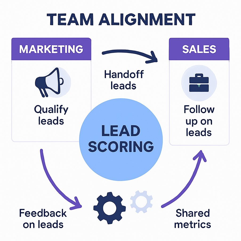 Team Alignment Graphic Create a visual showing how sales and marketing teams collaborate around lead scoring with clear roles handoff points and shared metrics-3