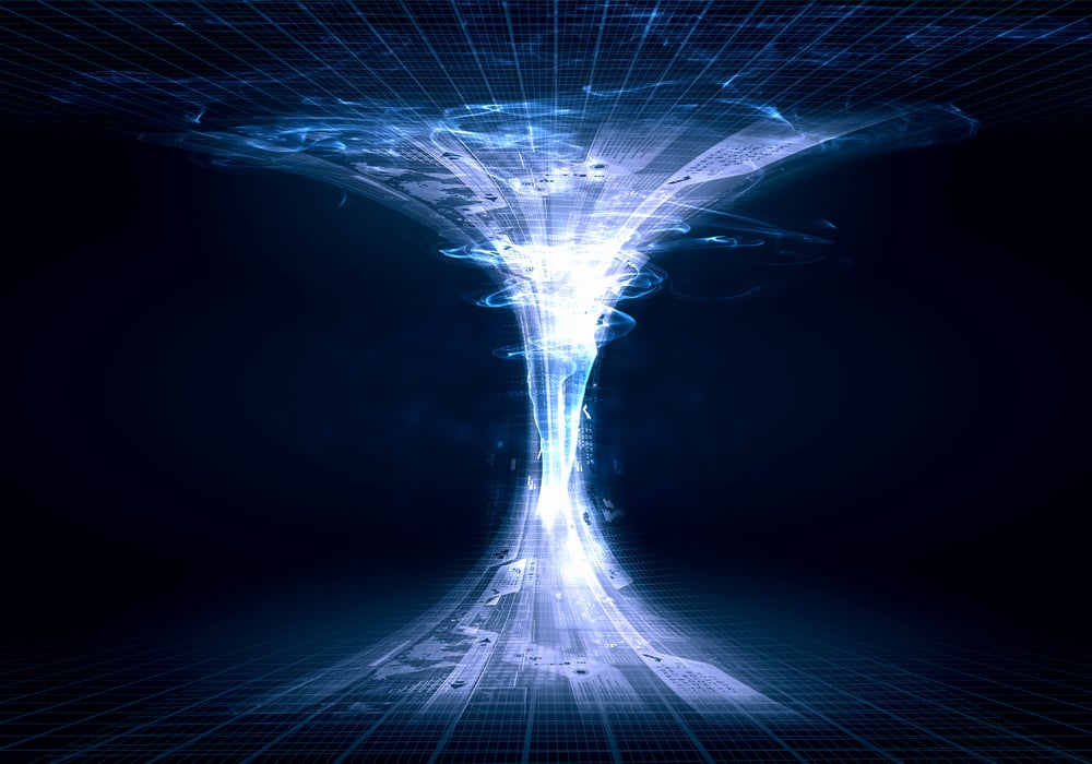 Blue digital funnel against dark background. Technology concept-1