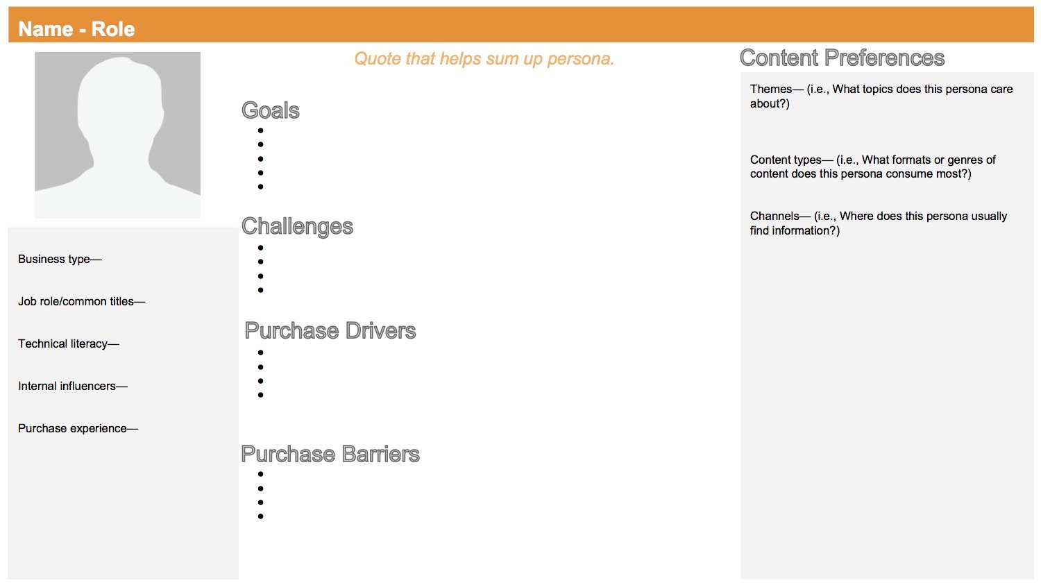 Buyer persona example including the 3 main elements to complete