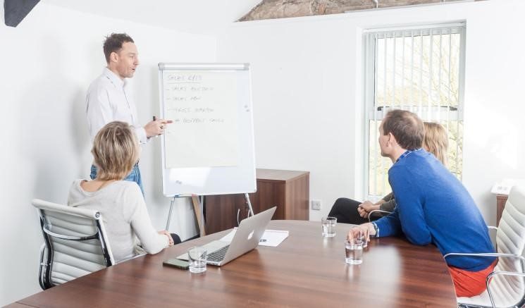 Image Depicts A Man Presenting Inbound Marketing In A Meeting