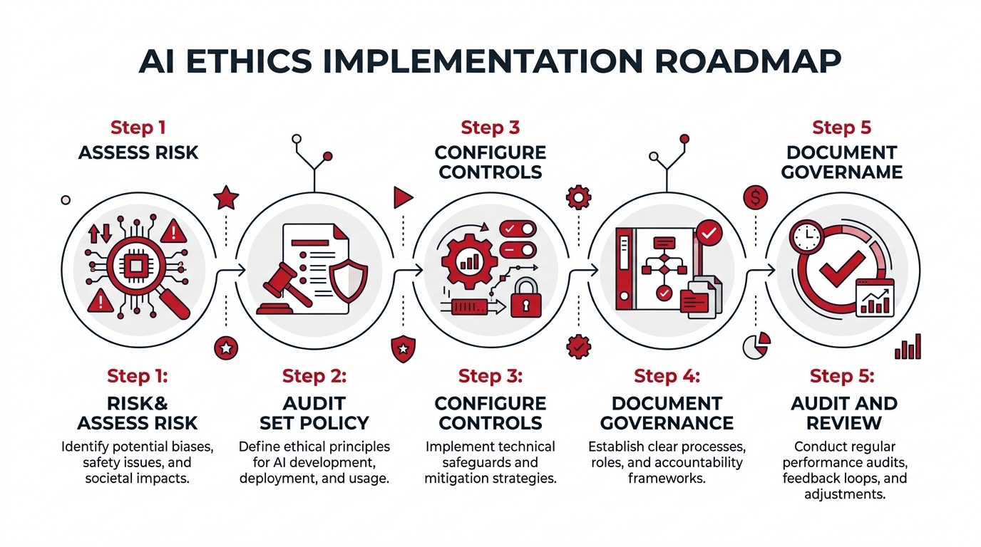Four-phase AI ethics implementation roadmap: framework selection, internal audit, workflow configuration, documentation readiness