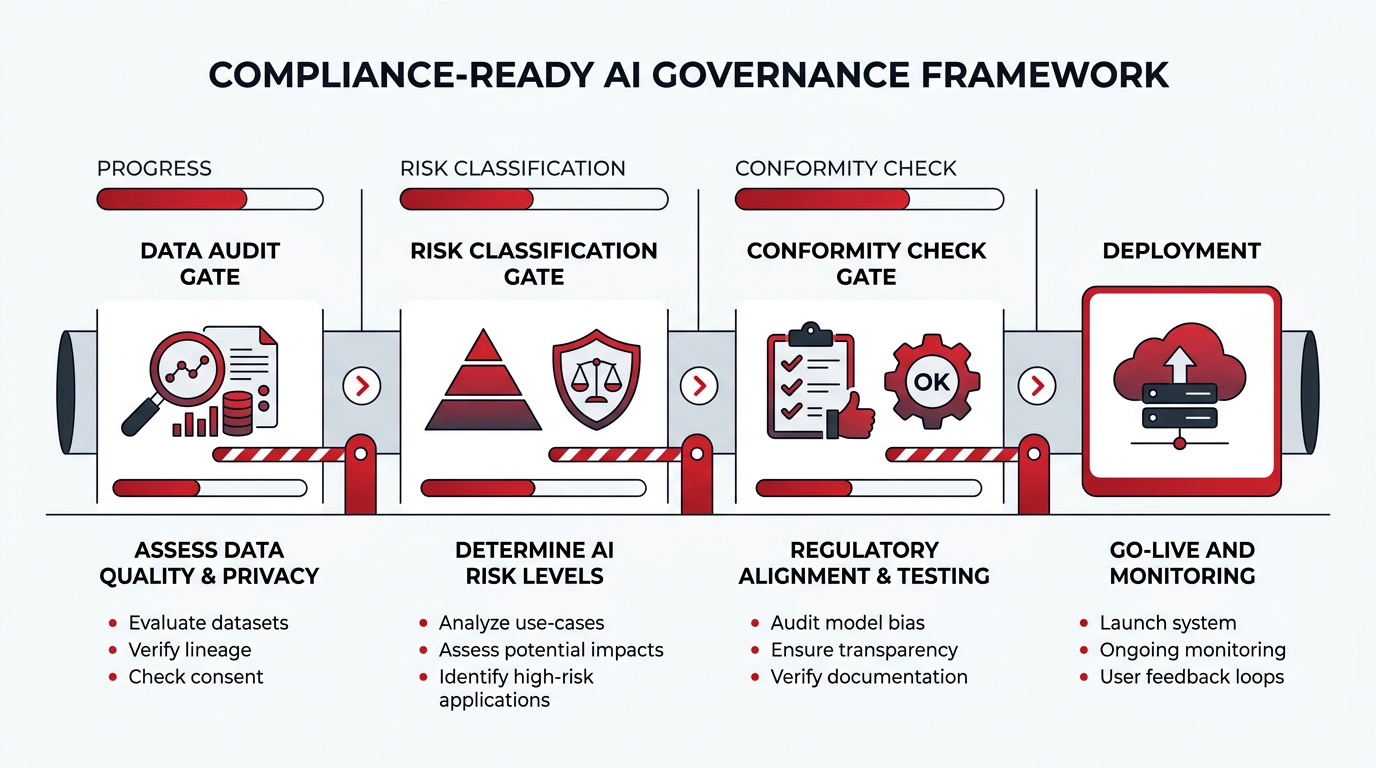 Compliance-ready AI governance framework with gates before deployment